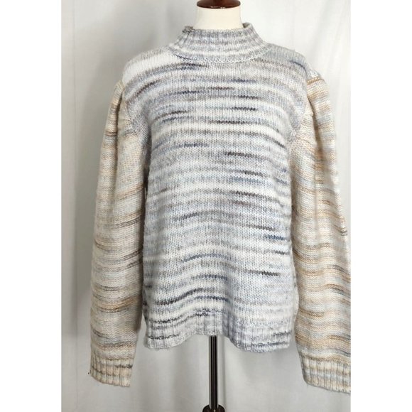 H by Halston Sweaters - Halston Sweater L Puff Sleeve Space-Dyed Mock Neck Knit Cozy